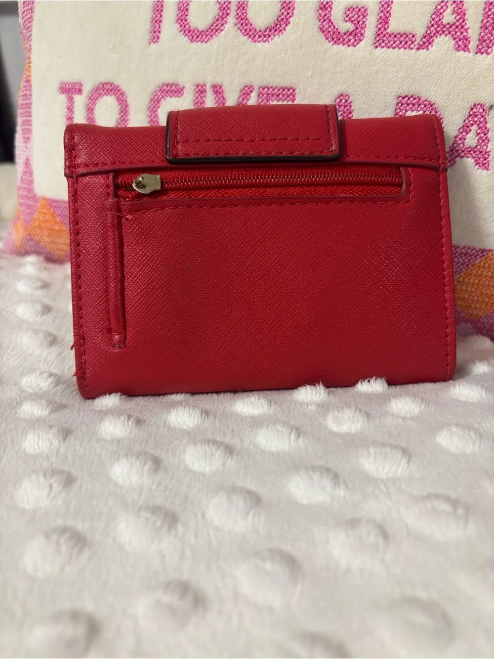 Jones New York Red Saffiano Leather Compact Wallet with Gold Plate